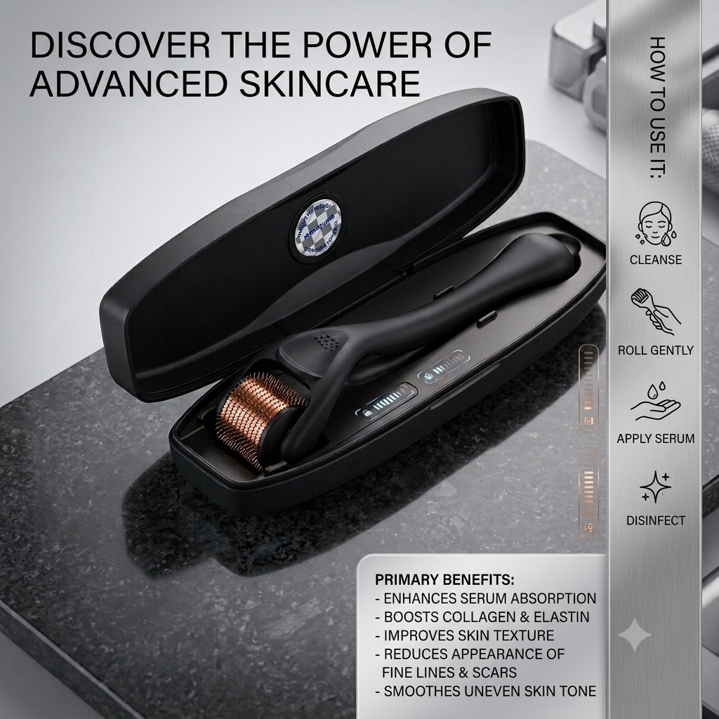 Titanium Derma Roller for Face, Hair, Scalp & Beard | 540 Microneedle Skin Care Tool (0.25mm–3.0mm)