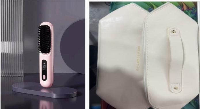 2-in-1 Wireless Hair Straightening Brush & Hair Curler | USB Rechargeable Fast Heating Hot Comb