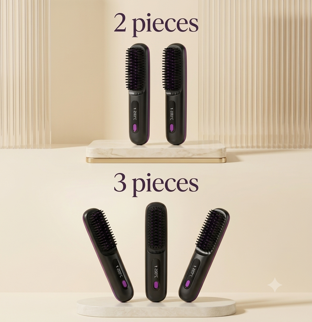2-in-1 Wireless Hair Straightening Brush & Hair Curler | USB Rechargeable Fast Heating Hot Comb